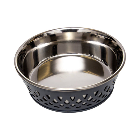 Interior view of Eco-Friendly Stainless Steel Farmhouse Dog Bowl with removable stainless steel insert