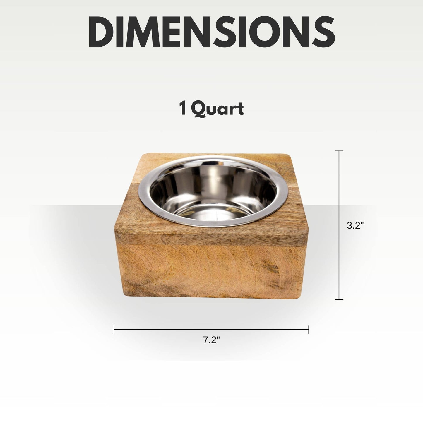 Stainless Steel Dog Bowl with Square Mango Wood Holder | 1 Quart