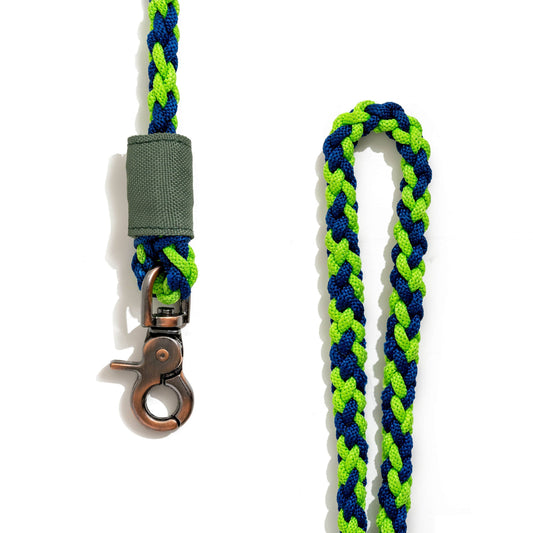 100% Fairtrade Recycled Ocean Bound Plastic - BETTERLEASH: Neon Green & Royal Blue / Small