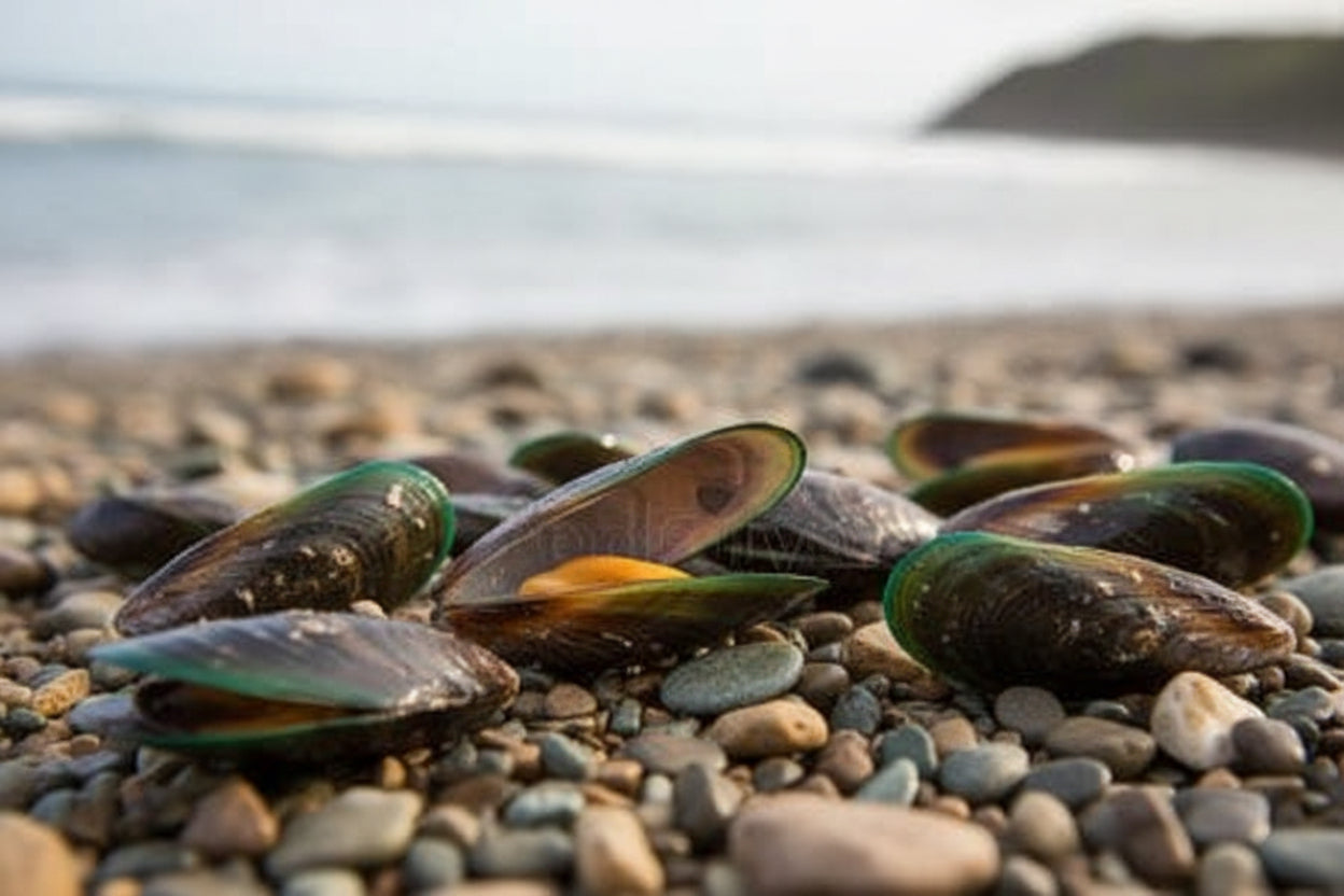 Fresh green-lipped mussels, the natural marine ingredient in Green-Lipped Mussel Meal Topper