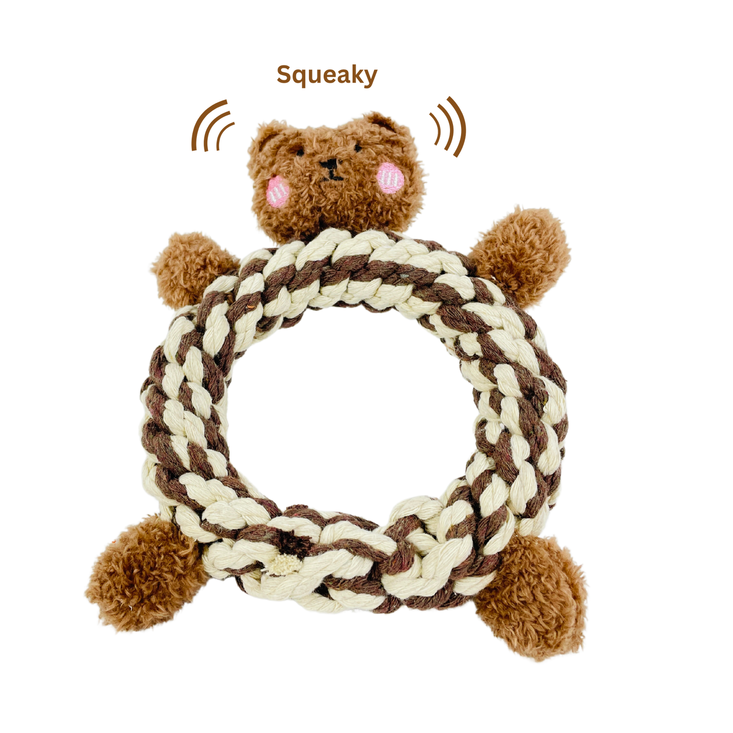Eco-Brownie Bear Macrame Dog Toy- Plush, Squeaky, Fashion