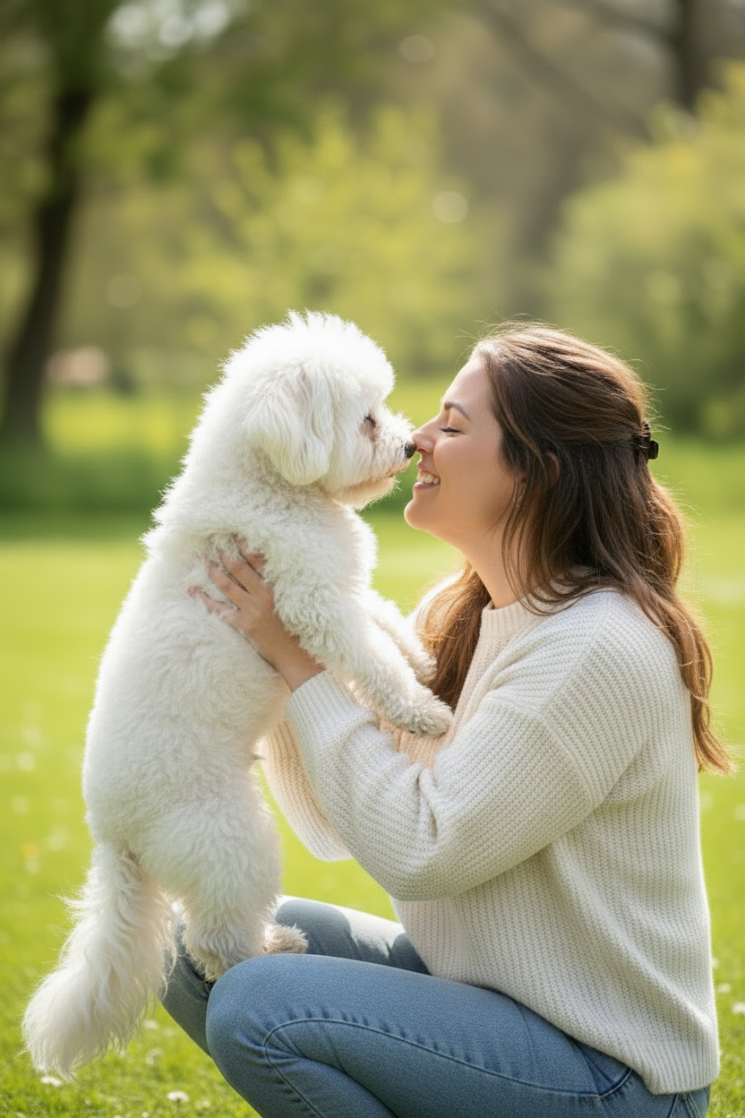 Happy dog and owner enjoying a fresh, clean coat after using B&B Organic Dry Shampoo
Powder for dogs.