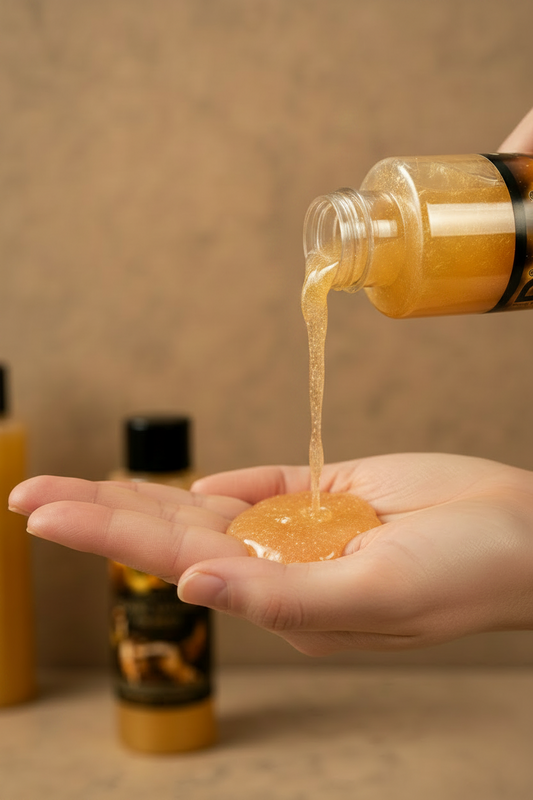 B&B Organic Show Shampoo poured into hand for application