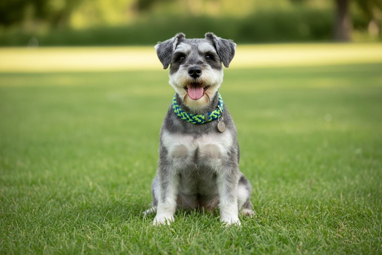 Dog wearing BetterCollar Neon Green & Royal Blue recycled dog collar