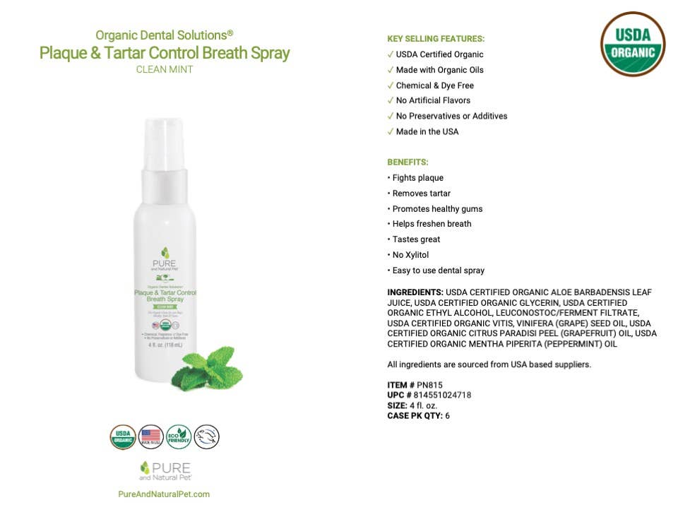 Plaque & Tartar Control Breath Spray for Dogs - Organic Dent