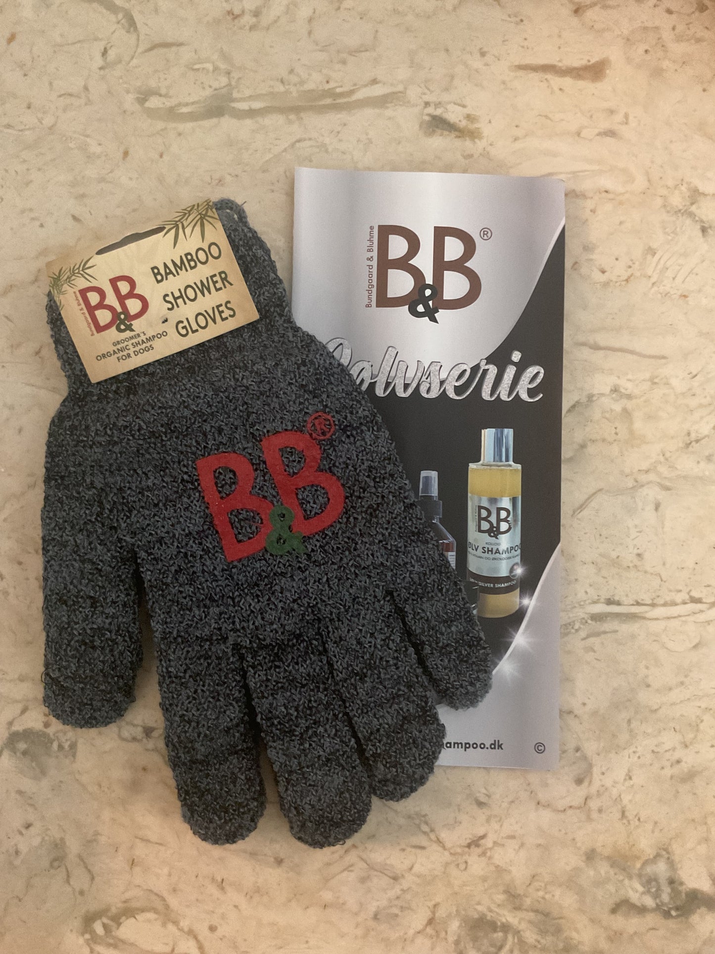 B&B bamboo washing gloves displayed with included Starter Box products