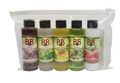 B&B Minibag – The 5 Originals | Organic Dog Shampoo & Conditioner Sample Set
