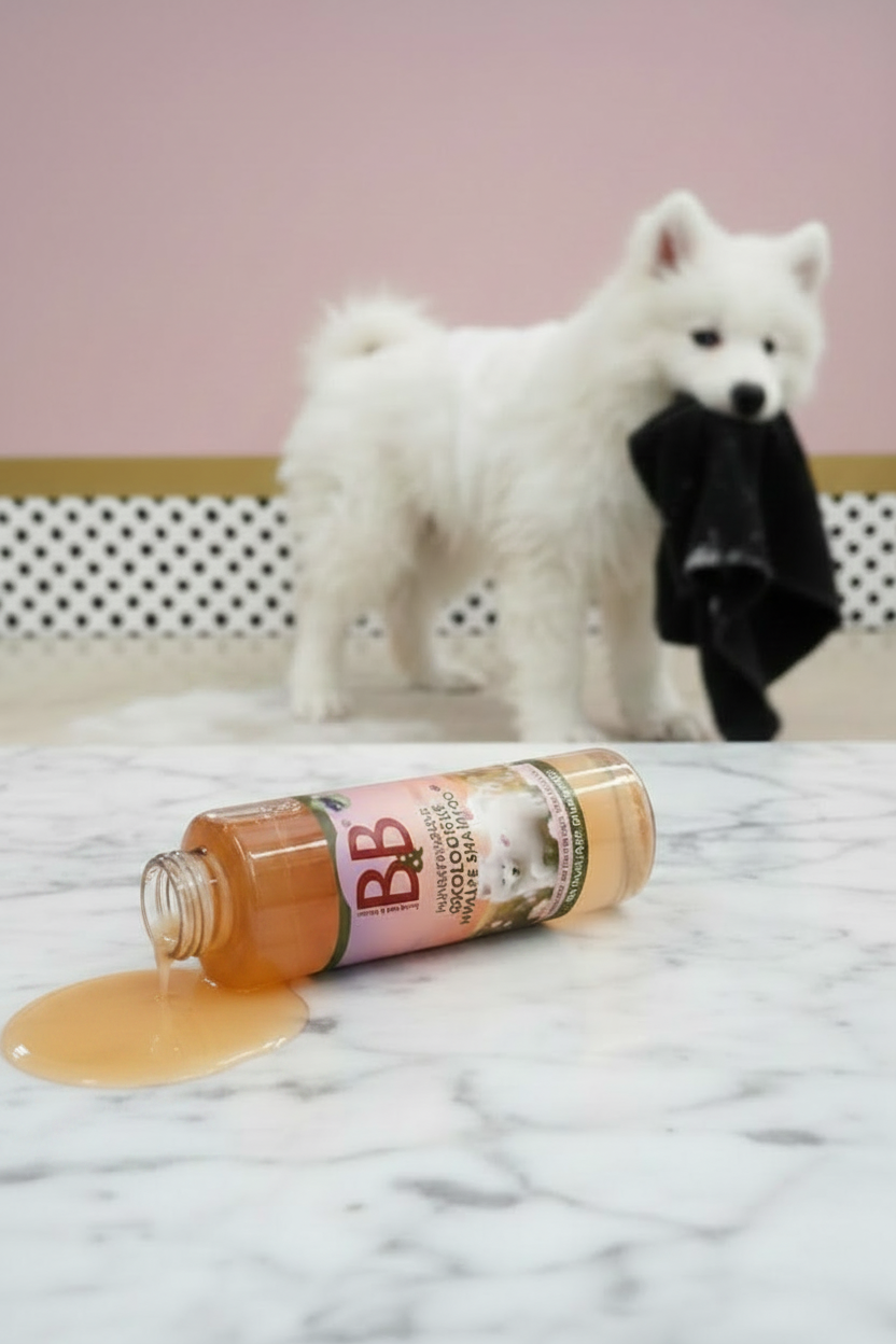 B&B Organic Puppy Shampoo with puppy for gentle coat care