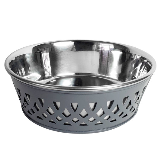 Eco-friendly Stainless Steel Farmhouse Dog Bowl - Gray: 16 oz