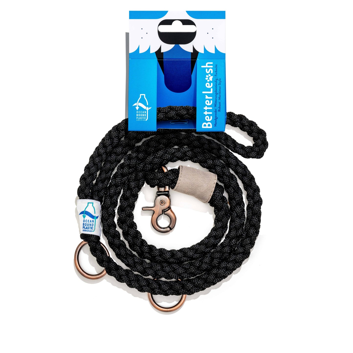 100% Fairtrade Recycled Ocean Bound Plastic - BETTERLEASH: Onyx Black / Large