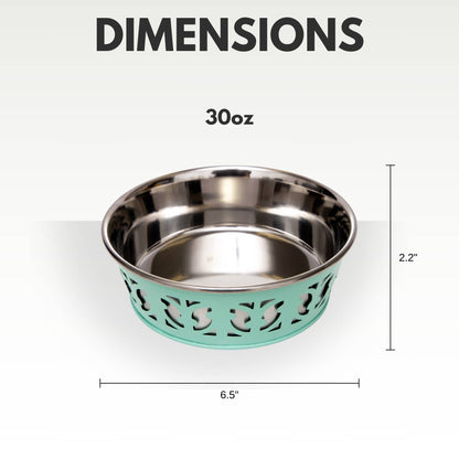 Eco-friendly Stainless Steel Farmhouse Dog Bowl - Mint Green: 30 oz