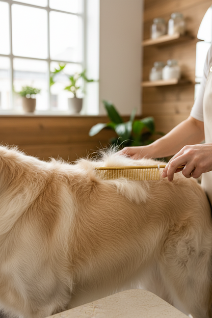 B&B Gold Comb being used to groom a dog’s coat
