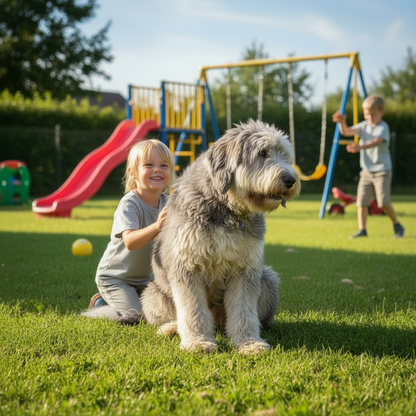Child gently petting a dog after flea and skin care