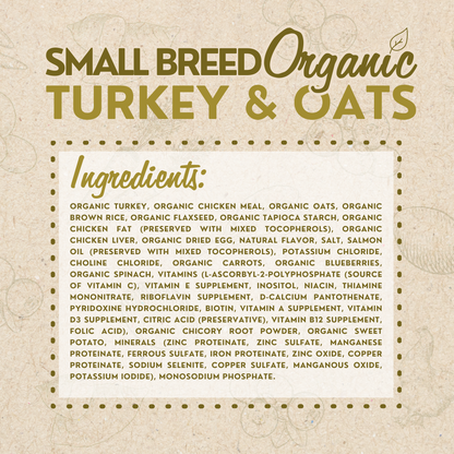 Organic Small Breed Turkey & Oats Recipe Dry Dog Food | 4 lb