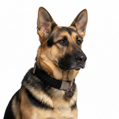 Large dog wearing BetterCollar Onyx Black recycled dog collar