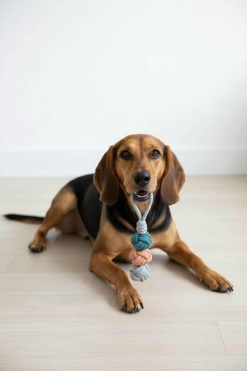 Beagle holding Handmade Ice Cream Rope Ball Dog Toy