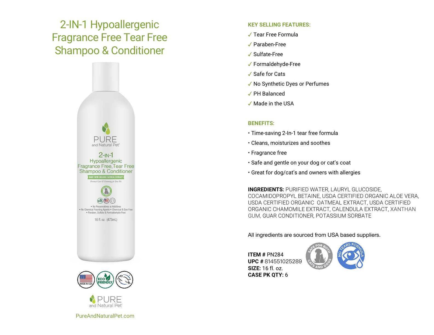 2-in-1 Hypoallergenic Fragrance+Tear Free Shampoo/Conditionr