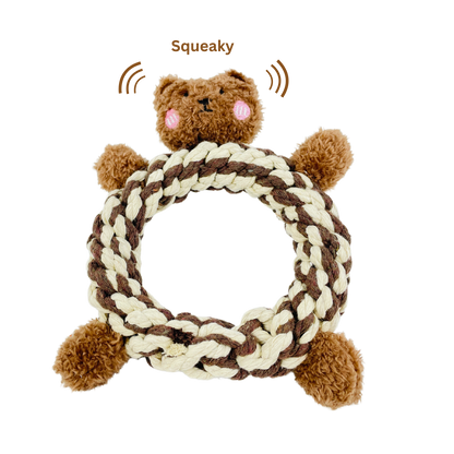 Eco-Brownie Bear Macrame Dog Toy- Plush, Squeaky, Fashion