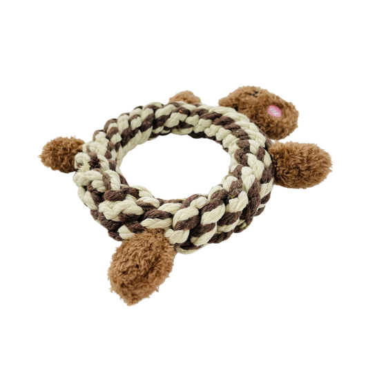 Eco-Brownie Bear Macrame Dog Toy- Plush, Squeaky, Fashion