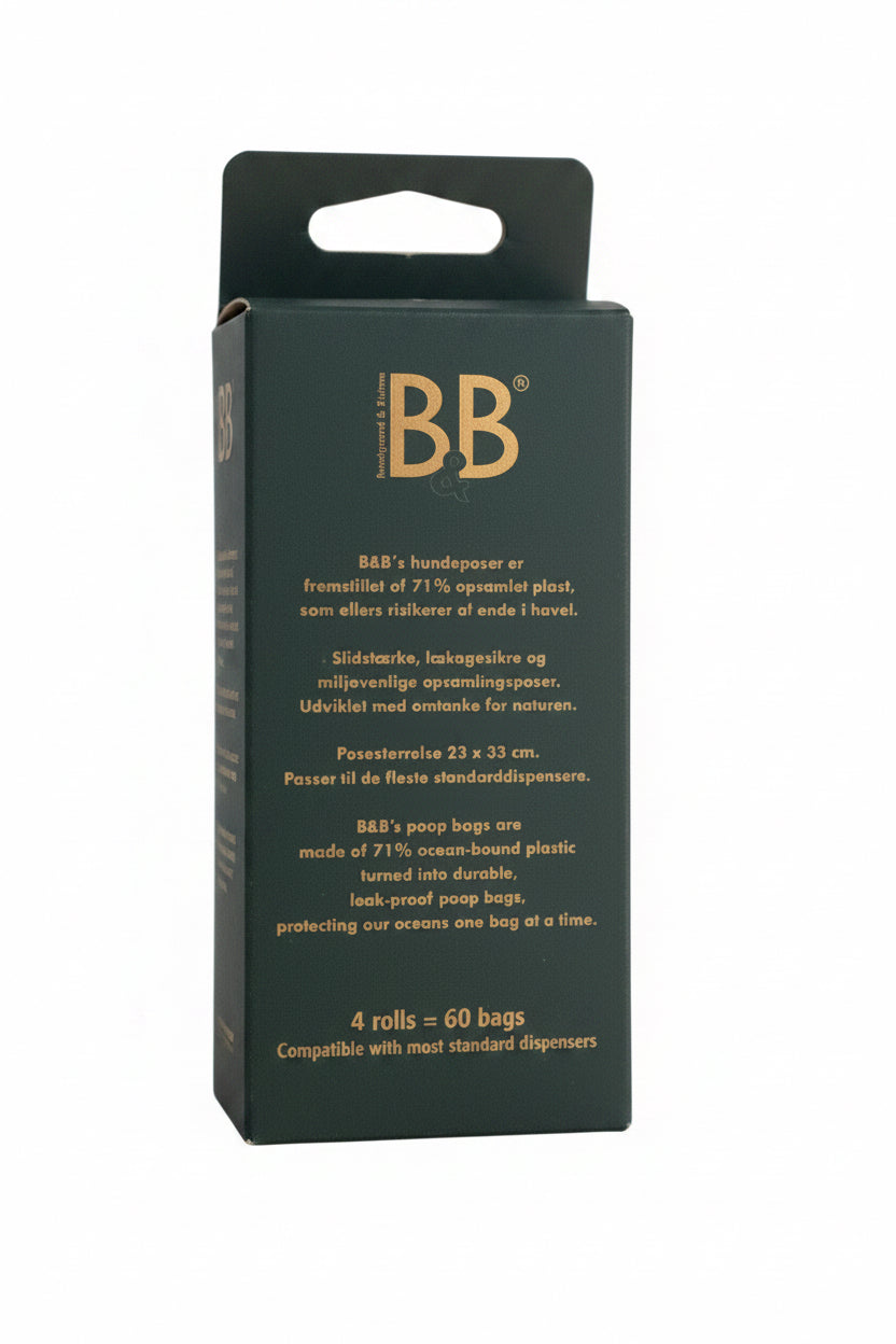 B&B Poop Bags from Ocean-Bound Plastic package back with product details