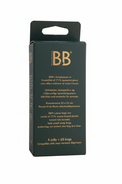 B&B Poop Bags from Ocean-Bound Plastic package back with product details