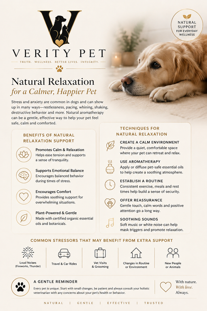 Verity Pet natural relaxation guide explaining benefits and techniques for helping pets manage everyday stress and nervousness