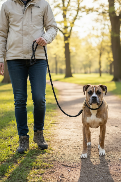 Dog walking with BetterLeash Onyx Black recycled dog leash