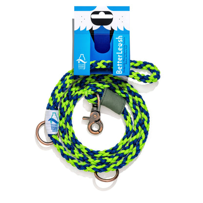 100% Fairtrade Recycled Ocean Bound Plastic - BETTERLEASH: Neon Green & Royal Blue / Small