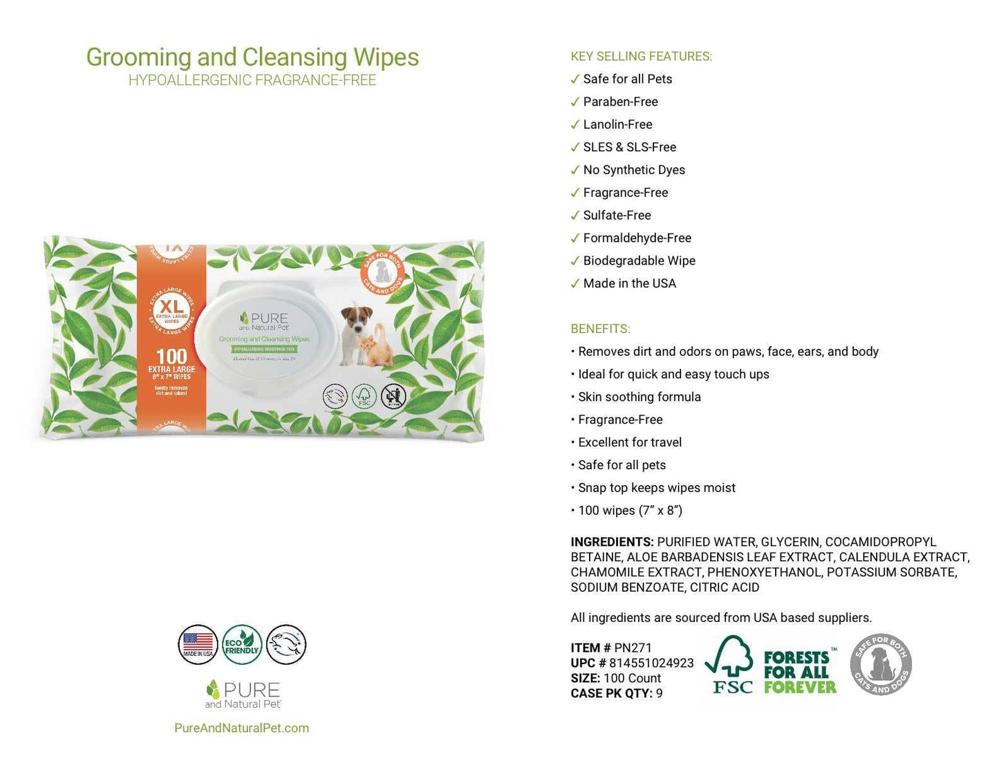 Grooming & Cleansing Wipes for Dogs & Cats / Fragrance-Free