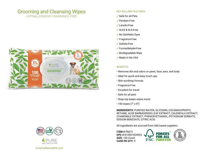 Grooming & Cleansing Wipes for Dogs & Cats / Fragrance-Free