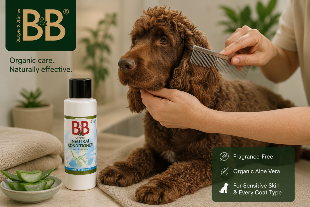 Irish Water Spaniel with a soft, conditioned coat after grooming