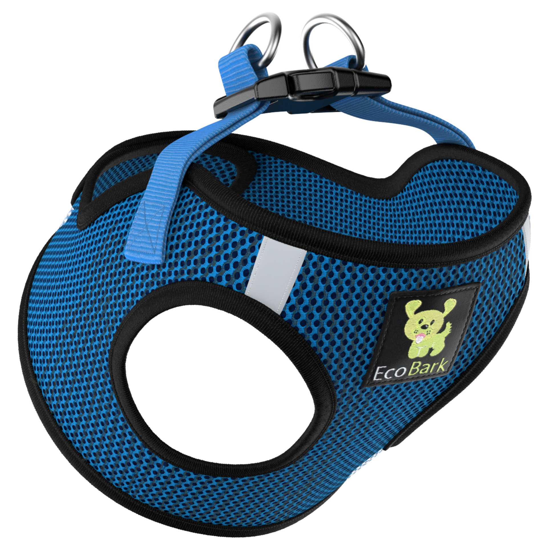 EcoBark bright blue step-in mesh dog harness for teacup and small breed dogs