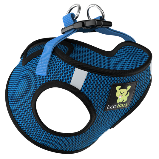 EcoBark Step In Dog Harness - XXXS to Small Breeds- Reflective Soft Mesh Harness for Teacup, Small Dogs and Puppies / Bright Blue Sport