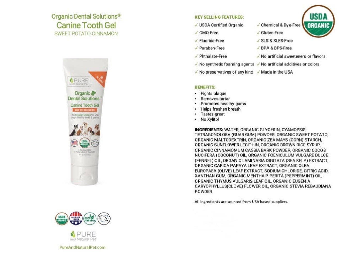 Pure and Natural Pet Tooth Gel for Dogs product information and ingredients