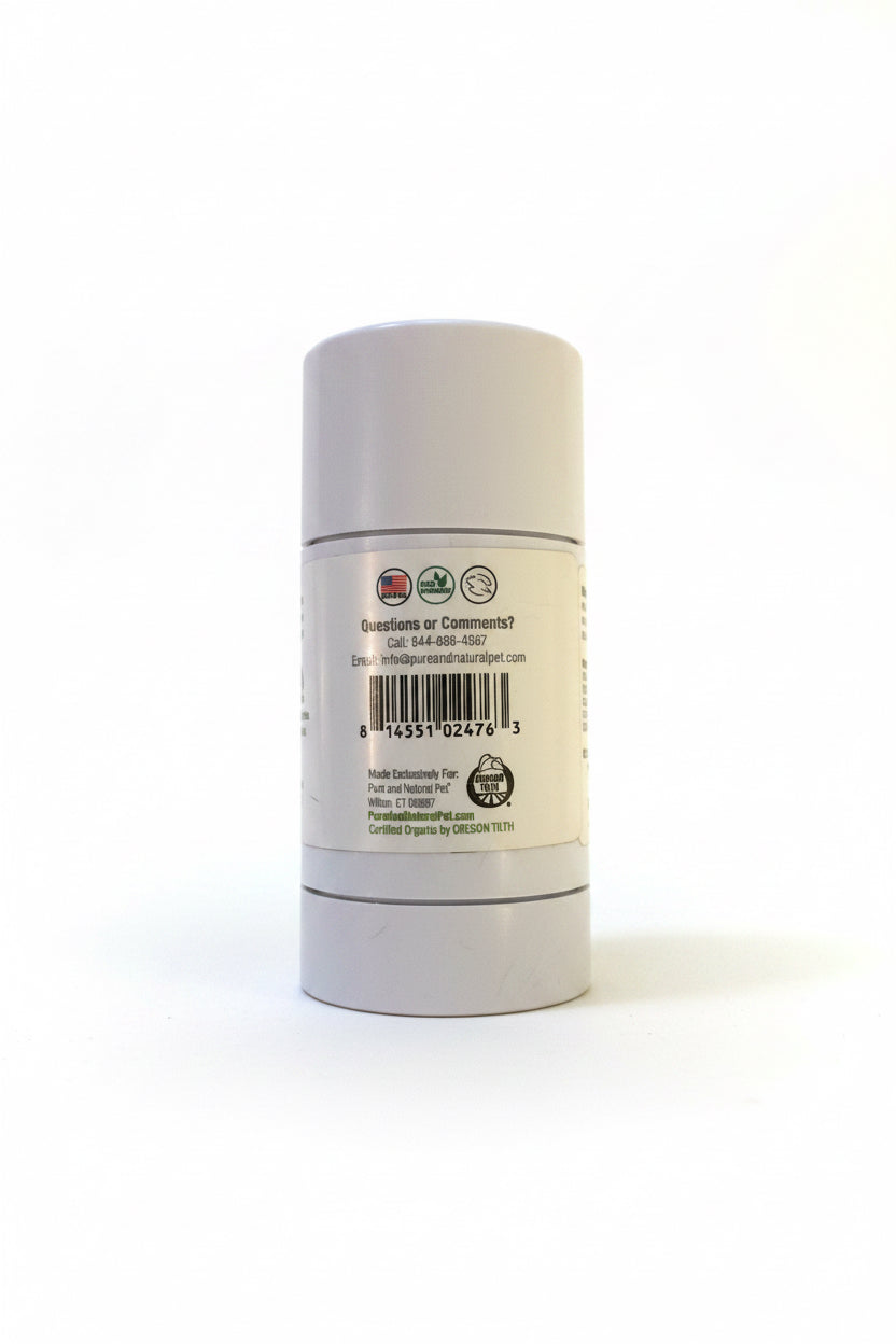 Pure and Natural Pet Paw Rescue container showing additional back label information and product details