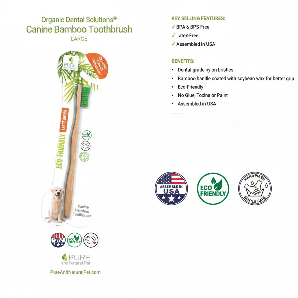 Product specifications and features for the bamboo toothbrush designed for large dogs