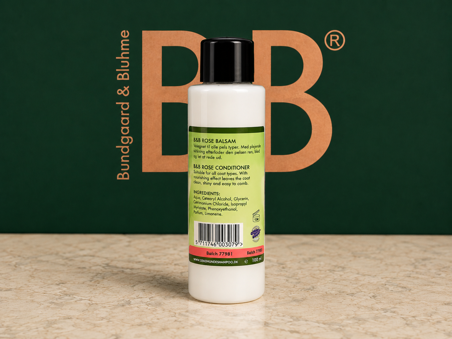 B&B Organic Rose Balm 100 mL bottle, back label