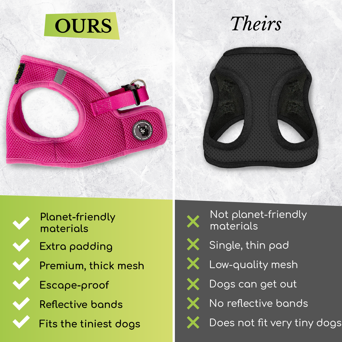 EcoBark Aqua Sport dog harness comparison showing premium features versus standard harnesses