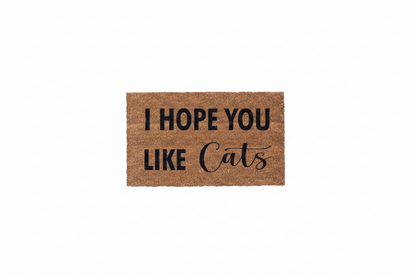 I Hope You Like Cats natural coir doormat on a white background