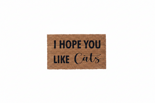 I Hope You Like Cats natural coir doormat on a white background