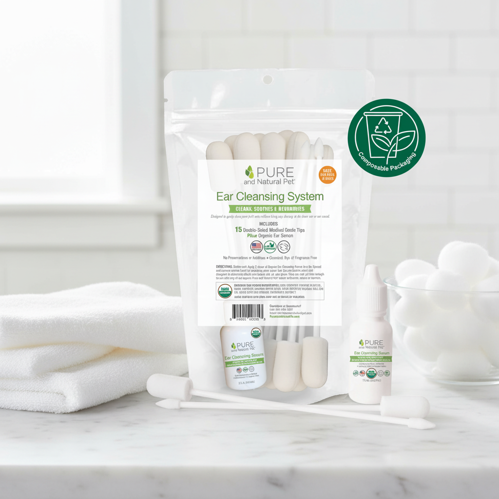 Organic Ear Cleansing System displayed on a clean spa-style countertop
