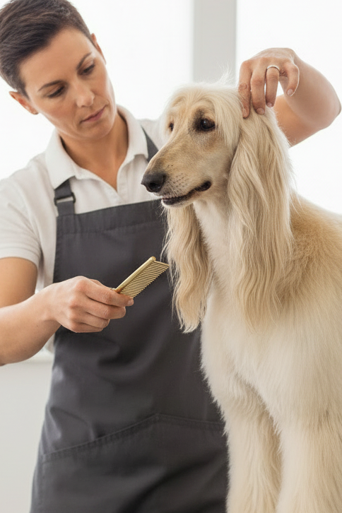 B&B Gold Comb used to groom a long-haired dog