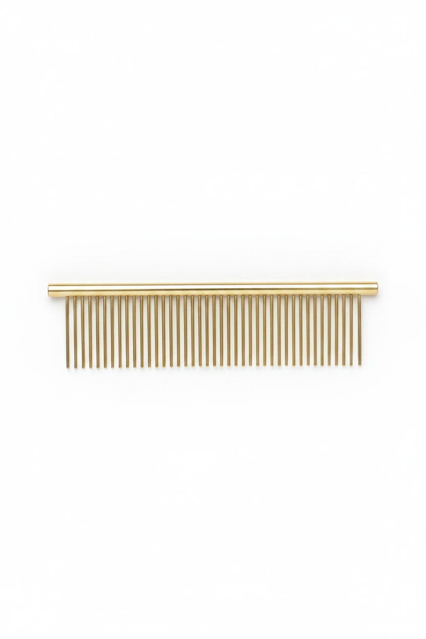 B&B Gold Comb 19 cm with fine metal teeth on white background