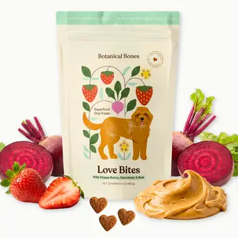 Love Bites - Organic Dog Treats, Strawberry & Peanut Butter 5oz